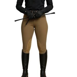 TuffRider Women's 32 Breeches Ribb Low-Rise Pull-On Knee Patch Taupe